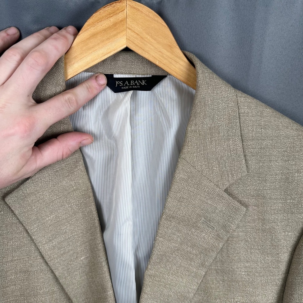 Jos. A. Bank Mens 43R Linen Wool Blend Blazer Sport Coat Tan 7717 2-Button - Picture 8 of 11